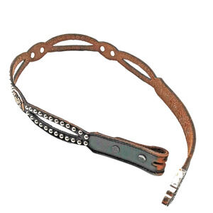 VTG Nocona Leather Hand Tooled Belt "Youth Size 26 " Studded Black Western USA